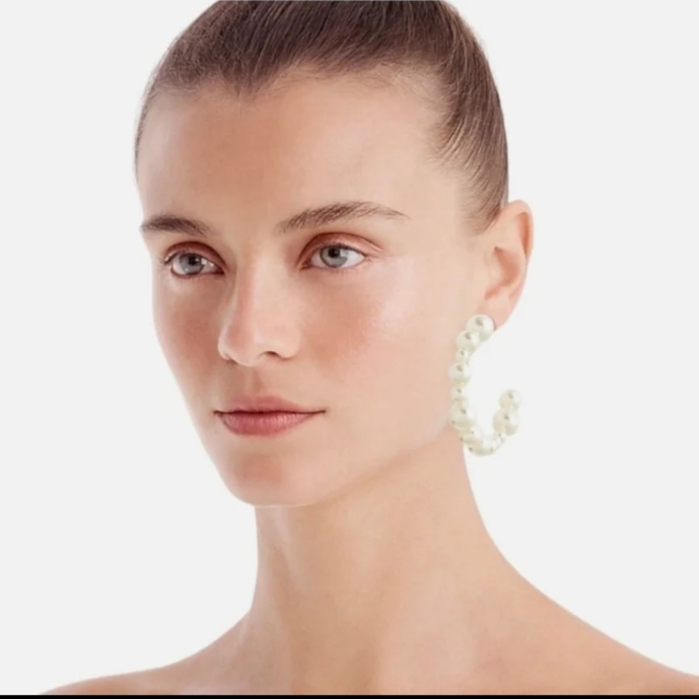 J.CREW Mixed Pearls Hoop Earrings - 2.5" BNWT SO $68
